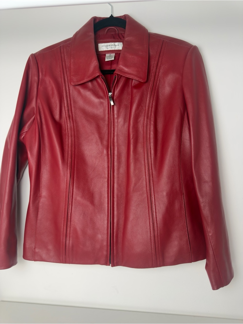 Preston & York Crimson Red Leather Zip Jacket